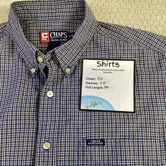 Chaps Ralph Lauren Plaid Shirt Men’s L Navy White Long Sleeve Button-Down - Picture 5 of 5